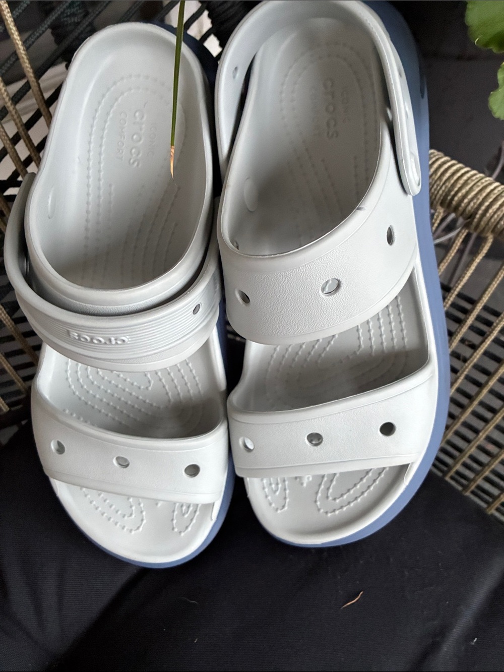CROCS  Two-Tone Light Gray and Navy Strap Sandals